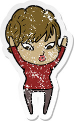 distressed sticker of a cartoon woman