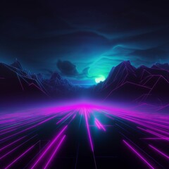 Dark vaporwave neon background with abstract details.Generative AI