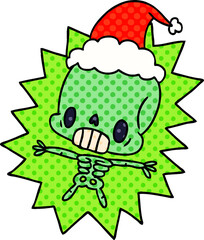 christmas cartoon of kawaii skeleton