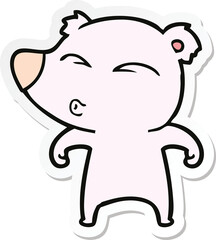 sticker of a cartoon whistling bear