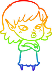 rainbow gradient line drawing pretty cartoon elf girl