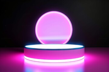 Glowing futuristic product display stand podium background, 3D render.Generative AI