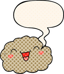 happy cartoon cloud and speech bubble in comic book style