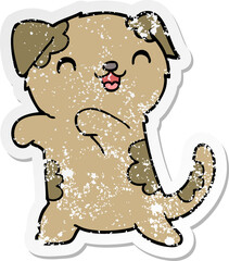 distressed sticker of a cute cartoon puppy
