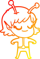 warm gradient line drawing smiling alien girl cartoon