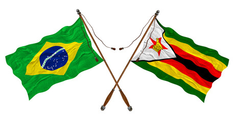 National flag  of Zimbabwe  and Brazil. Background for designers