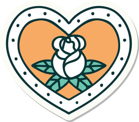 tattoo style sticker of a heart and flowers