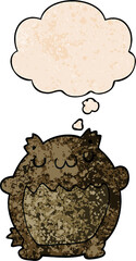 cartoon bear and thought bubble in grunge texture pattern style