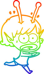 rainbow gradient line drawing cartoon shocked alien girl
