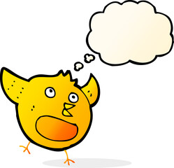 cartoon happy bird with thought bubble