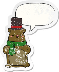 cartoon bear and speech bubble distressed sticker