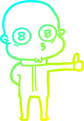 cold gradient line drawing cartoon weird bald spaceman giving thumbs up