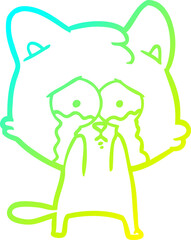 cold gradient line drawing cartoon crying cat