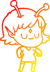 warm gradient line drawing cartoon alien girl