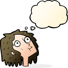 cartoon staring woman with thought bubble