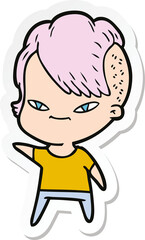 sticker of a cute cartoon girl with hipster haircut
