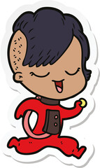 sticker of a happy cartoon girl
