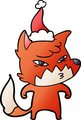 clever gradient cartoon of a fox wearing santa hat