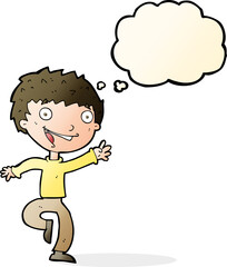 cartoon excited boy with thought bubble