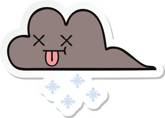 sticker of a cute cartoon storm snow cloud