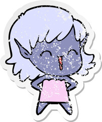 distressed sticker of a cartoon elf girl