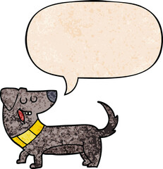 cartoon dog and speech bubble in retro texture style