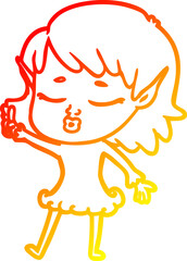 warm gradient line drawing pretty cartoon elf girl with question