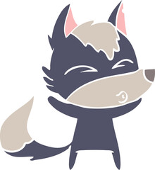 flat color style cartoon wolf whistling