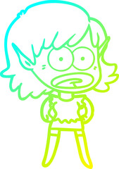 cold gradient line drawing cartoon shocked elf girl