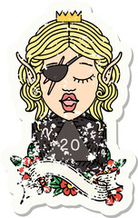 elf rogue with natural twenty dice roll grunge sticker
