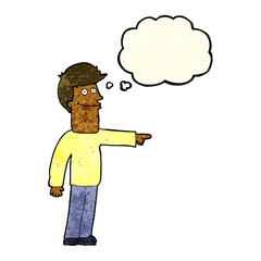 cartoon man pointing with thought bubble