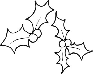 black and white cartoon christmas holly