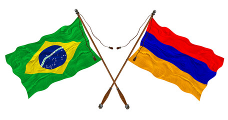 National Flag of Armenia  and Brazil. Background for designers
