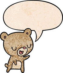 cartoon bear and speech bubble in retro texture style