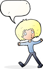 cartoon surprised man walking with speech bubble