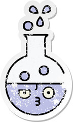 distressed sticker of a cute cartoon test tube
