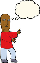 cartoon tough man  with thought bubble