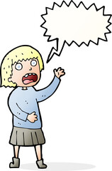 cartoon stressed out woman with speech bubble