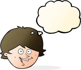 cartoon happy boy face with thought bubble