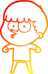 warm gradient line drawing cartoon curious boy