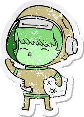 Fototapeta premium distressed sticker of a cartoon curious astronaut carrying space rock
