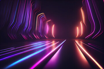 Neon ultraviolet spectrum dancing light, Generative AI