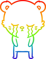 rainbow gradient line drawing crying cartoon bear