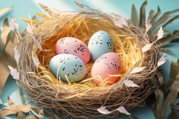 Fototapeta premium Colorful painted Easter eggs in nest