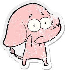 distressed sticker of a cartoon unsure elephant