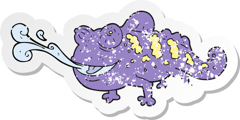 retro distressed sticker of a cartoon chameleon