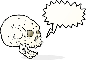 cartoon spooky skull with speech bubble