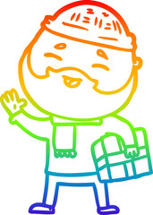 rainbow gradient line drawing cartoon happy bearded man