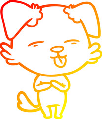 warm gradient line drawing cartoon dog sticking out tongue