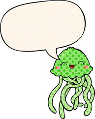 cute cartoon jellyfish and speech bubble in comic book style